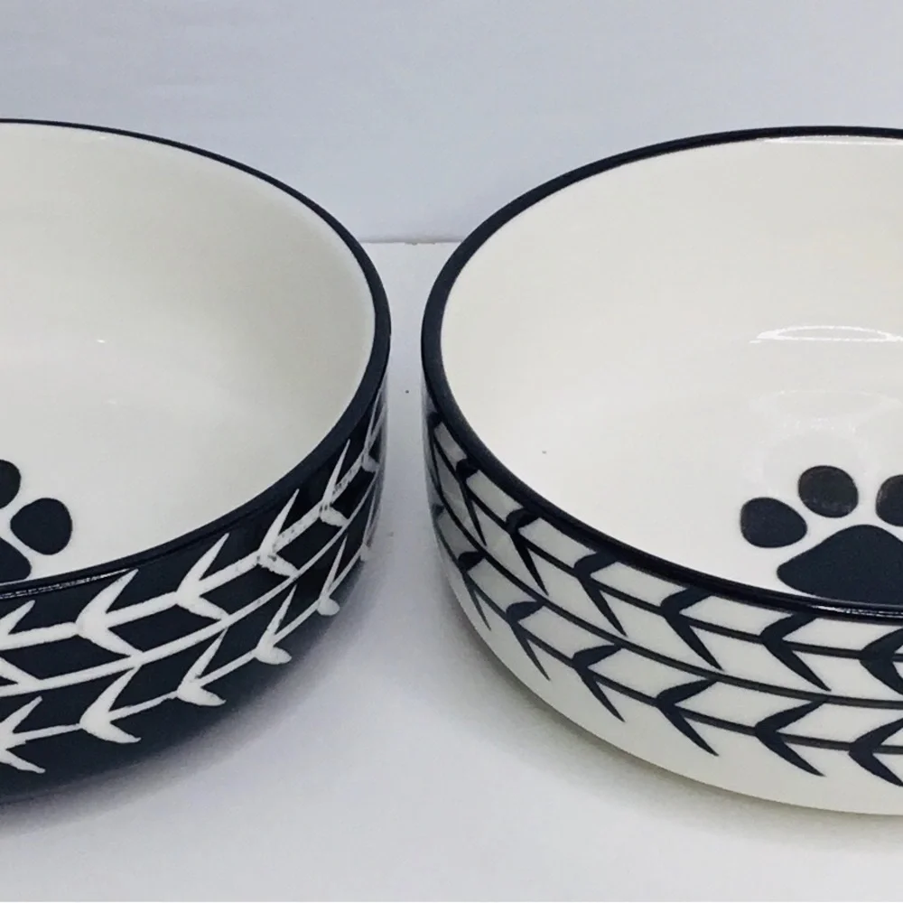 2 Signature Houseware WHITE ARROW Bowl Cat Dog Water Food Ceramic White …